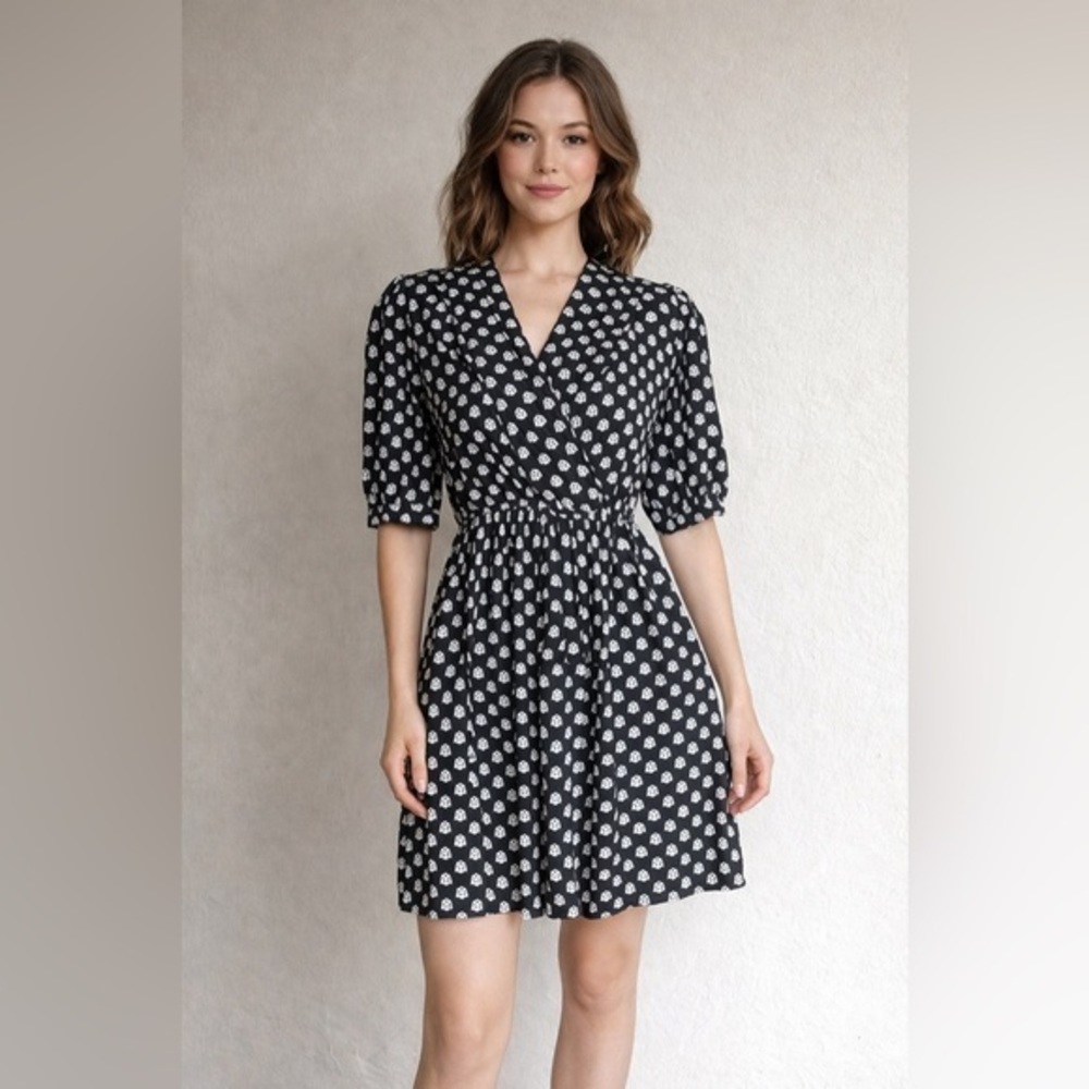 Anthropologie Built By Wendy Abstract Print Mini Length Black White Dress Sz XS